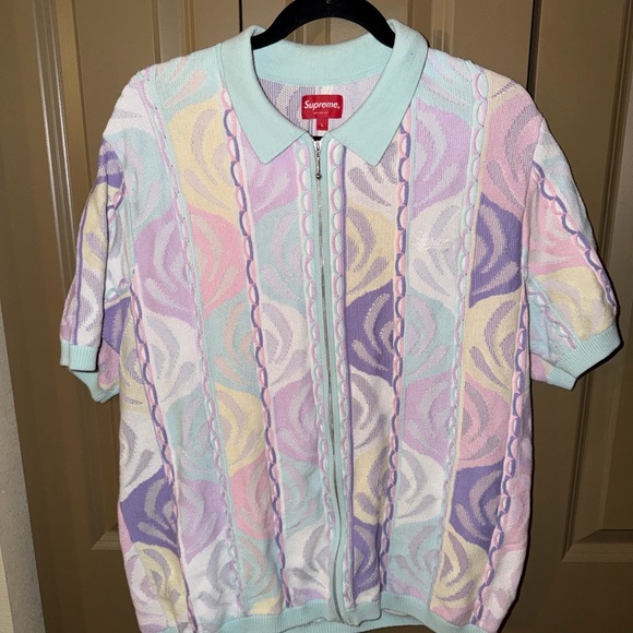 Supreme Pastel Cable Knit Zip Polo in Mint Lavender Pink
